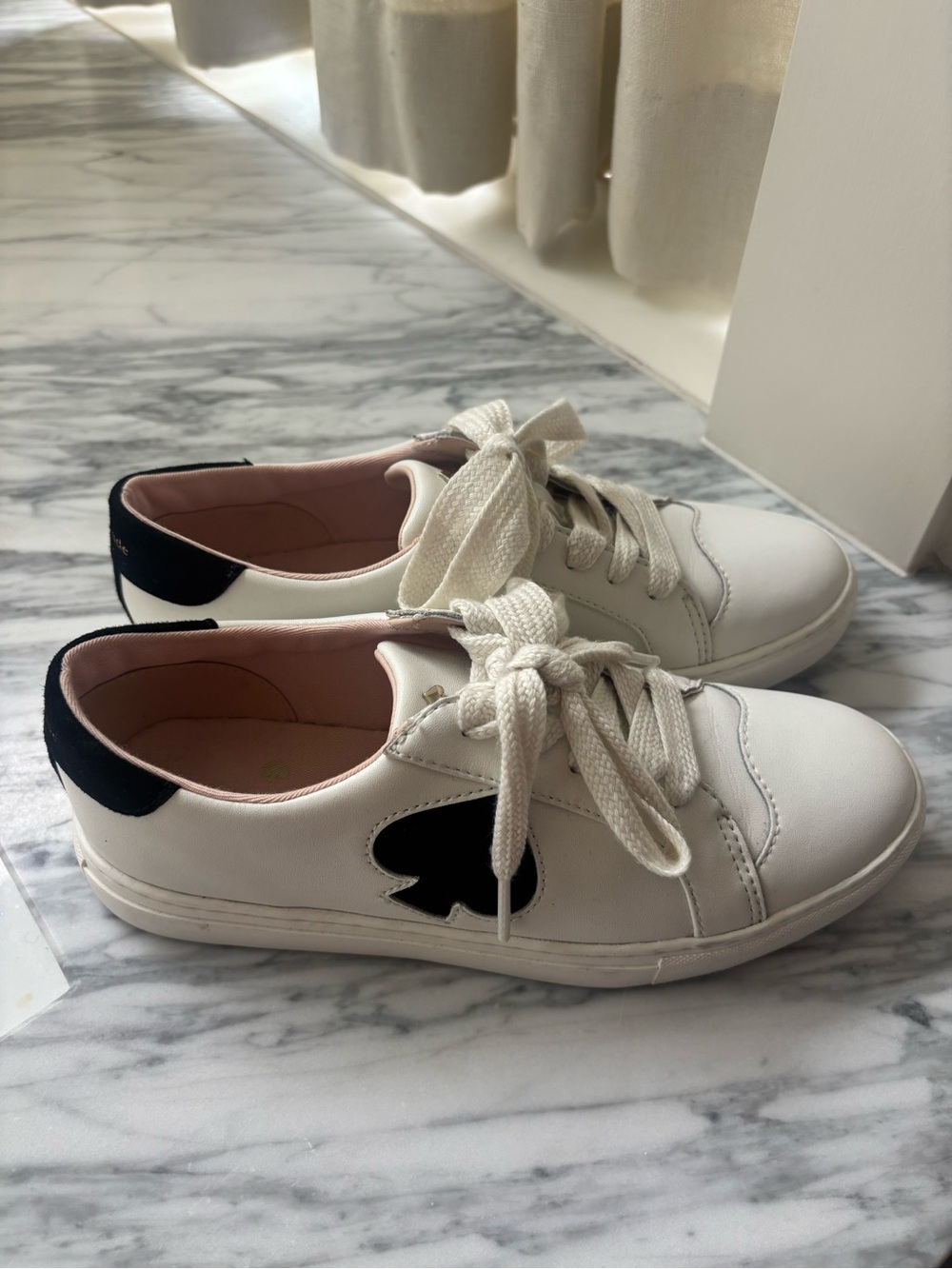 kate spade White Sneakers with Black Heel & Logo